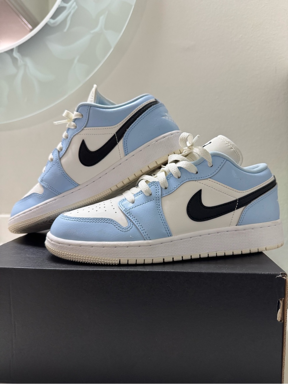 Air Jordan 1 Low GS Ice Blue Black Sneakers Size 6Y